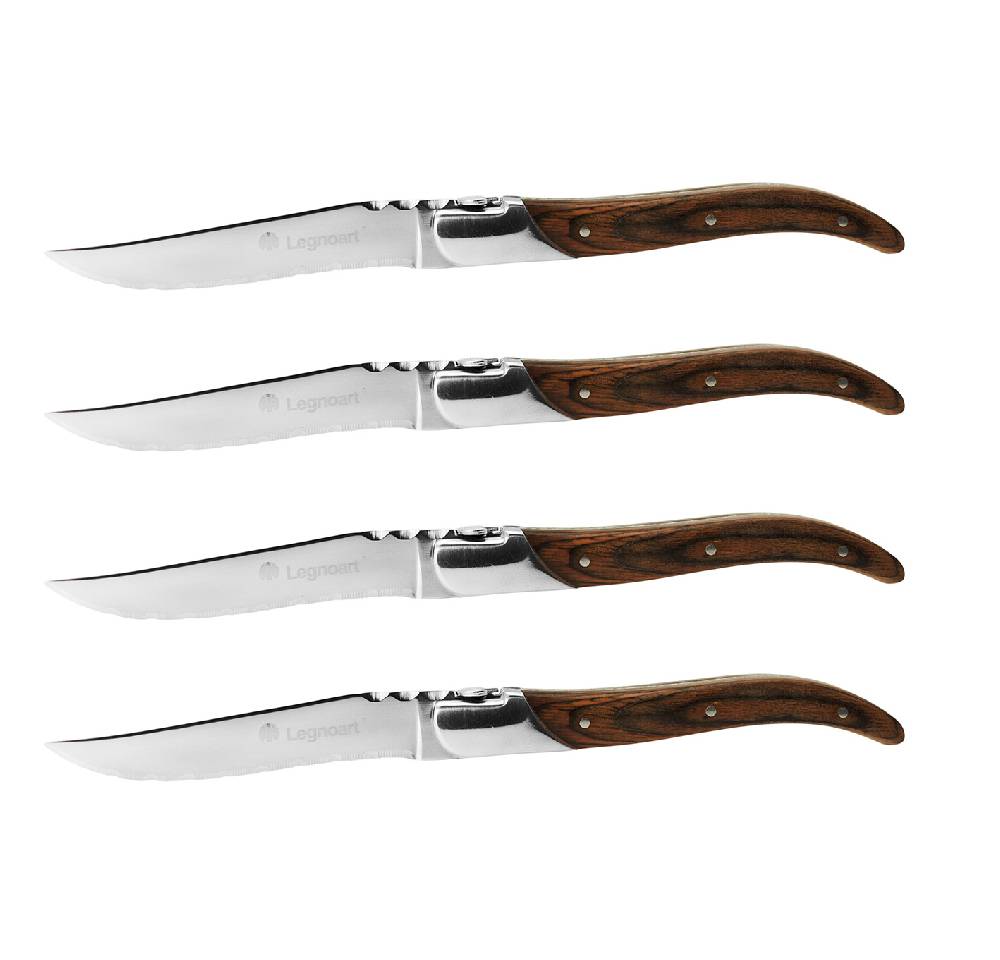 Legnoart FASSONA Set 4 coltelli da bistecca con manico in Stamina , incisione artistica sul dorso e finitura a specchio