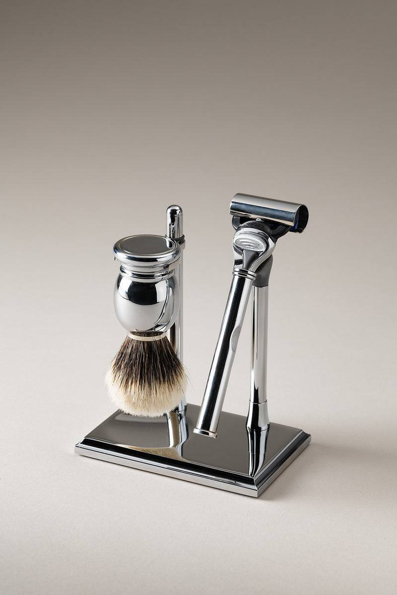 Lorenzi Milano Set rasoio pennello rettangolare in Ottone cromato