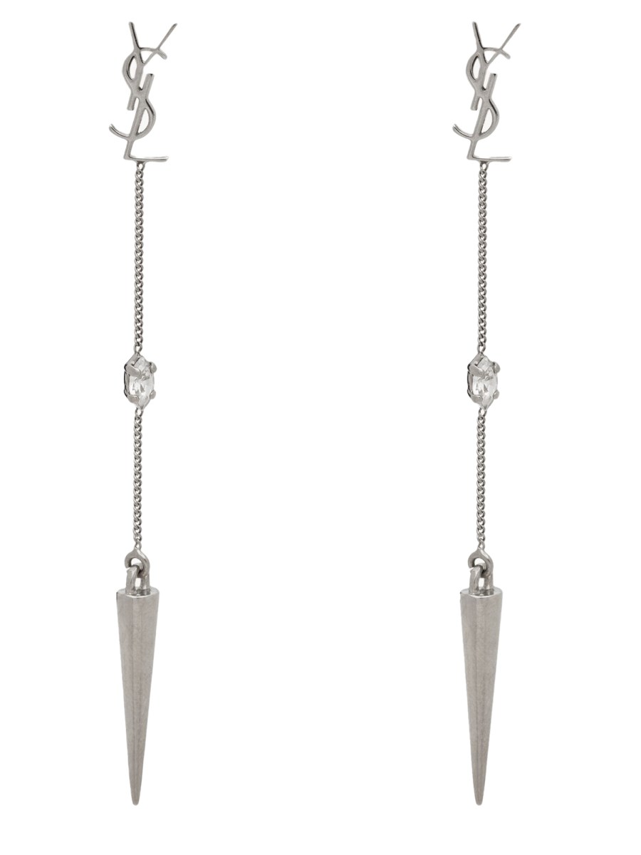 SAINT LAURENT ORECCHINI PENDENTI CASSANDRE CON STRASS E PUNTA IN METLLO Offerta