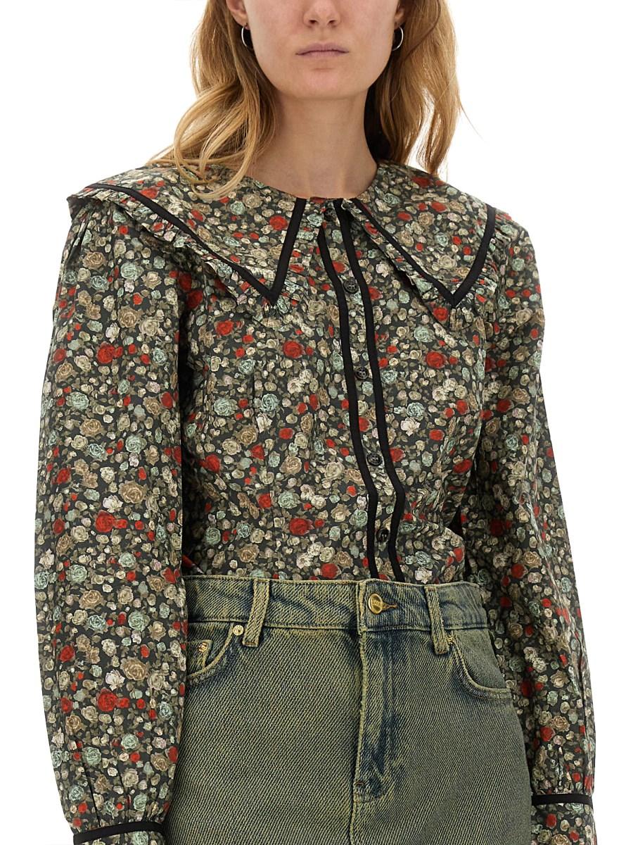 GANNI CAMICIA IN COTONE CON STAMPA FLOREALE Nuova