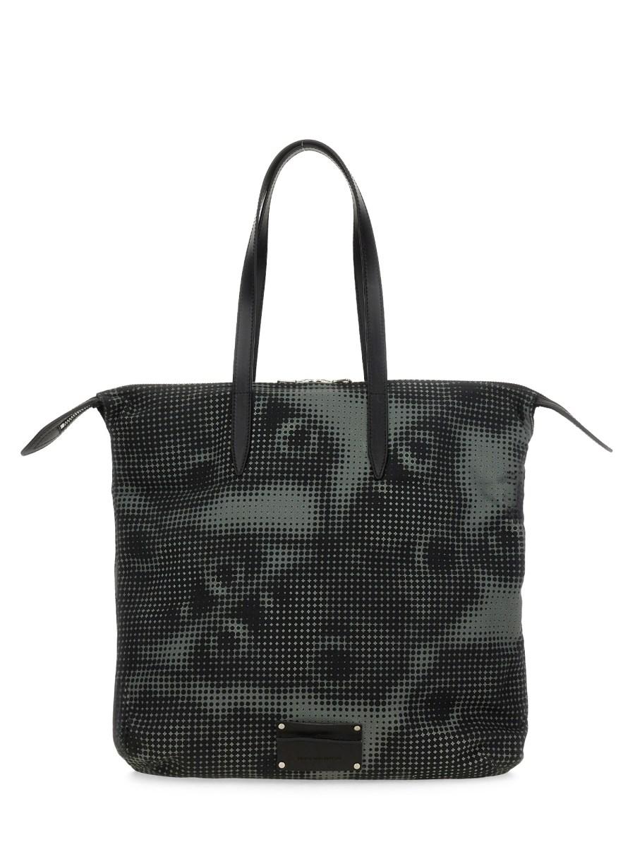 DRIES VAN NOTEN BORSA TOTE IN DENIM DI COTONE STAMPATO CON DETTAGLI IN PELLE Pezzi Unici