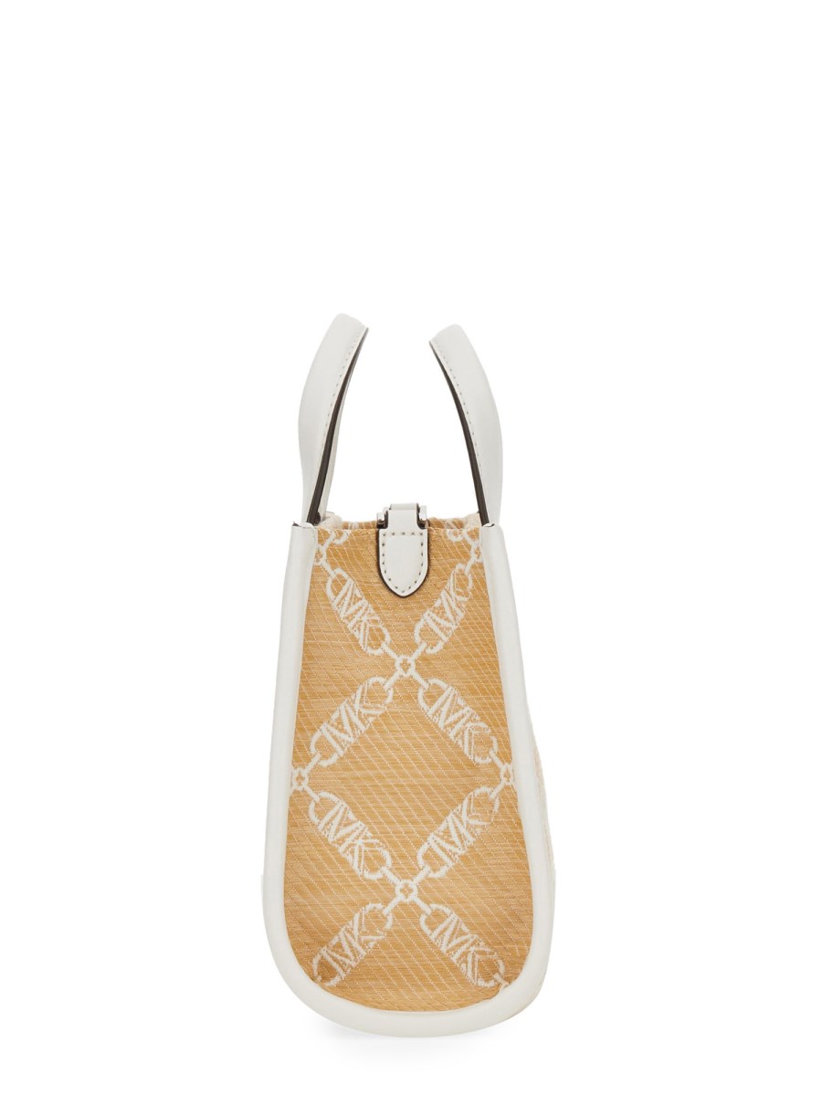 MICHAEL BY MICHAEL KORS BORSA MESSENGER GIGI SMALL IN PAGLIA CON LOGO JACQUARD In Saldo