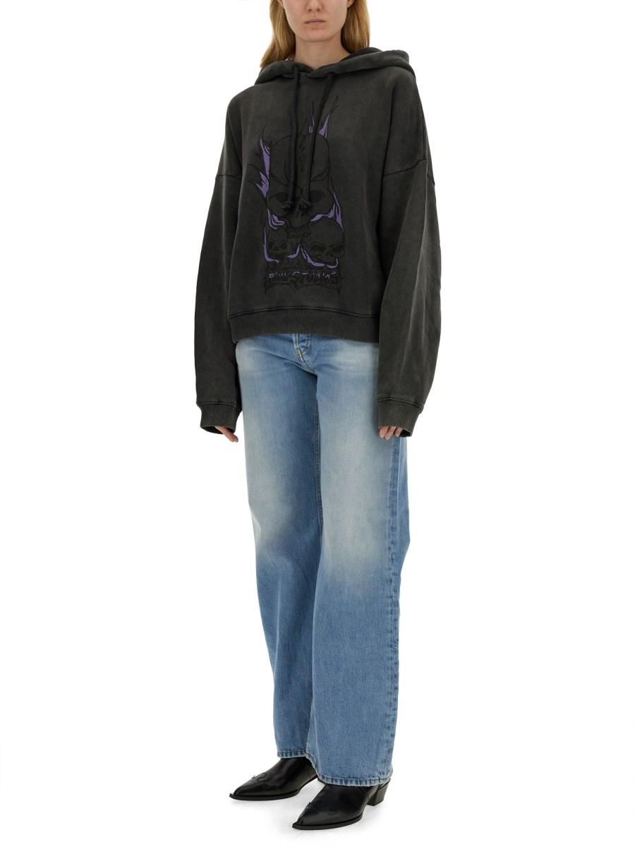ACNE STUDIOS FELPA IN COTONE CON STAMPA SKULL Affare Del Giorno
