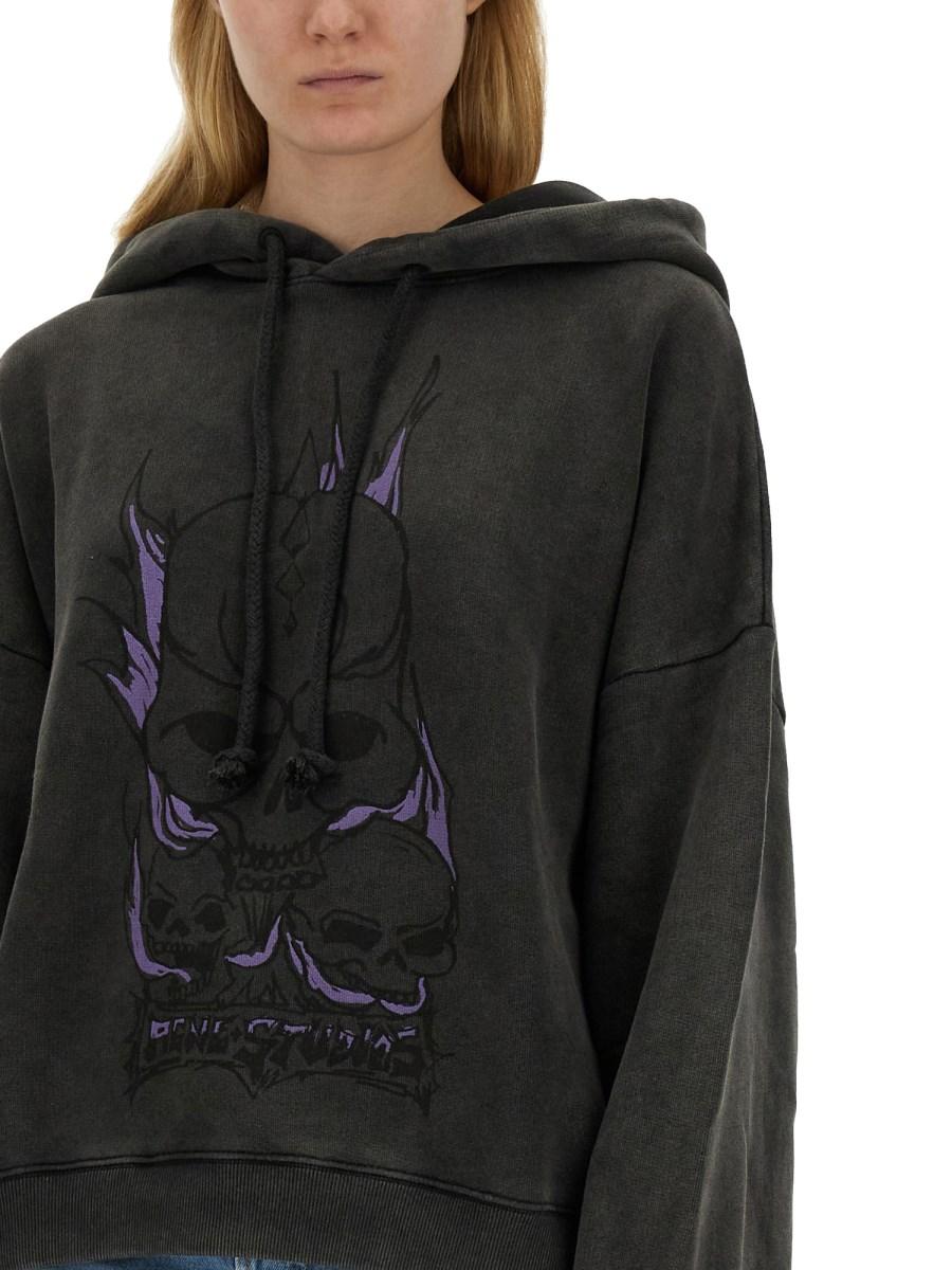 ACNE STUDIOS FELPA IN COTONE CON STAMPA SKULL Affare Del Giorno