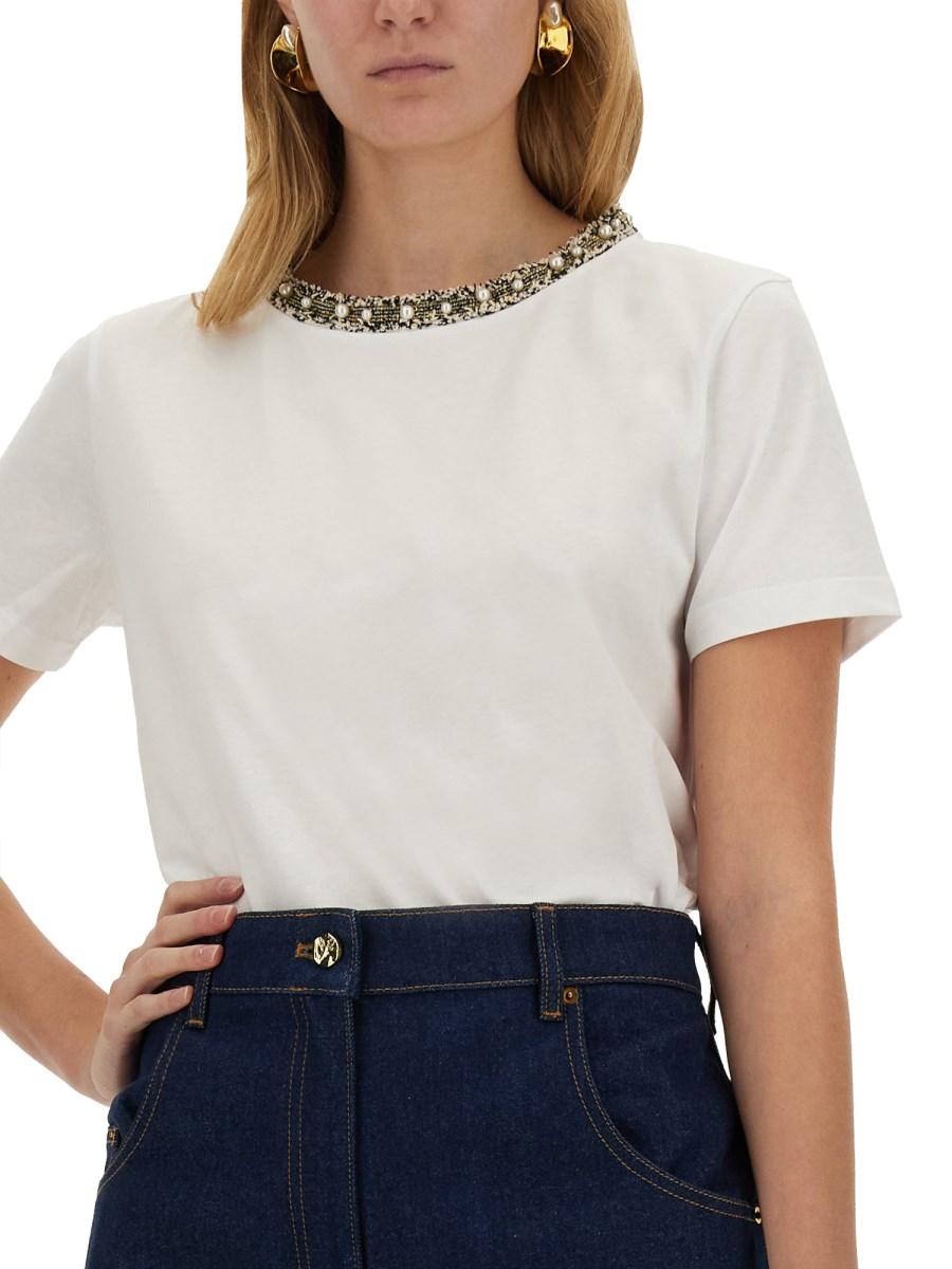 NINA RICCI T-SHIRT CON COLLO RICAMATO Saldi