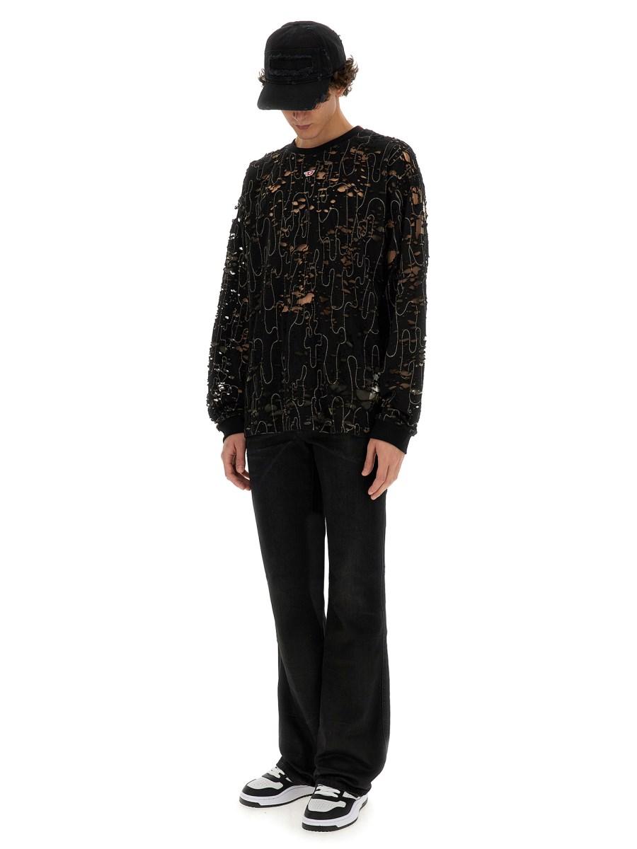 DIESEL MAGLIA "T-BOXT-LS-DEVOR" IN TULLE E JERSEY DESTROYED Online