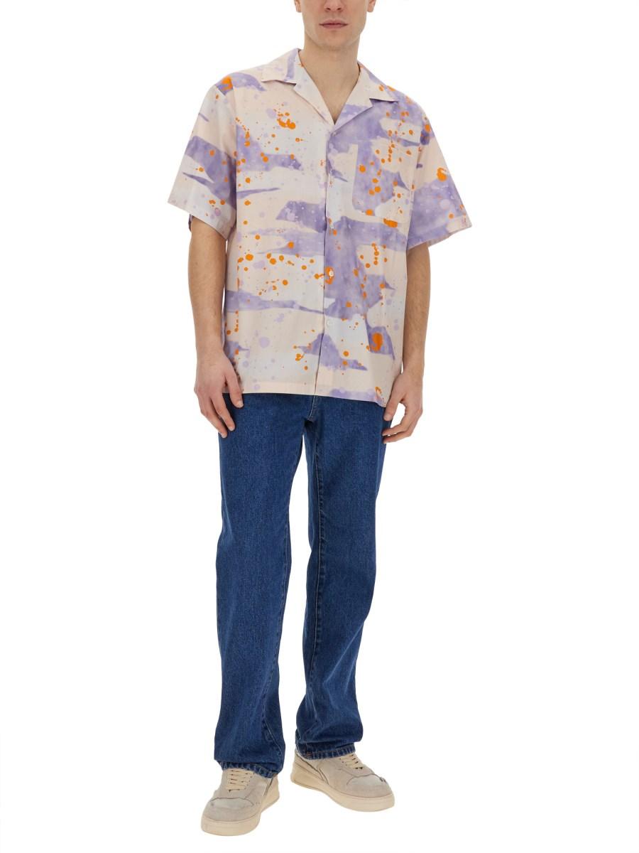 MSGM CAMICIA BOWLING IN POPELINE CON STAMPA "DRIPPING CAMO" 2025