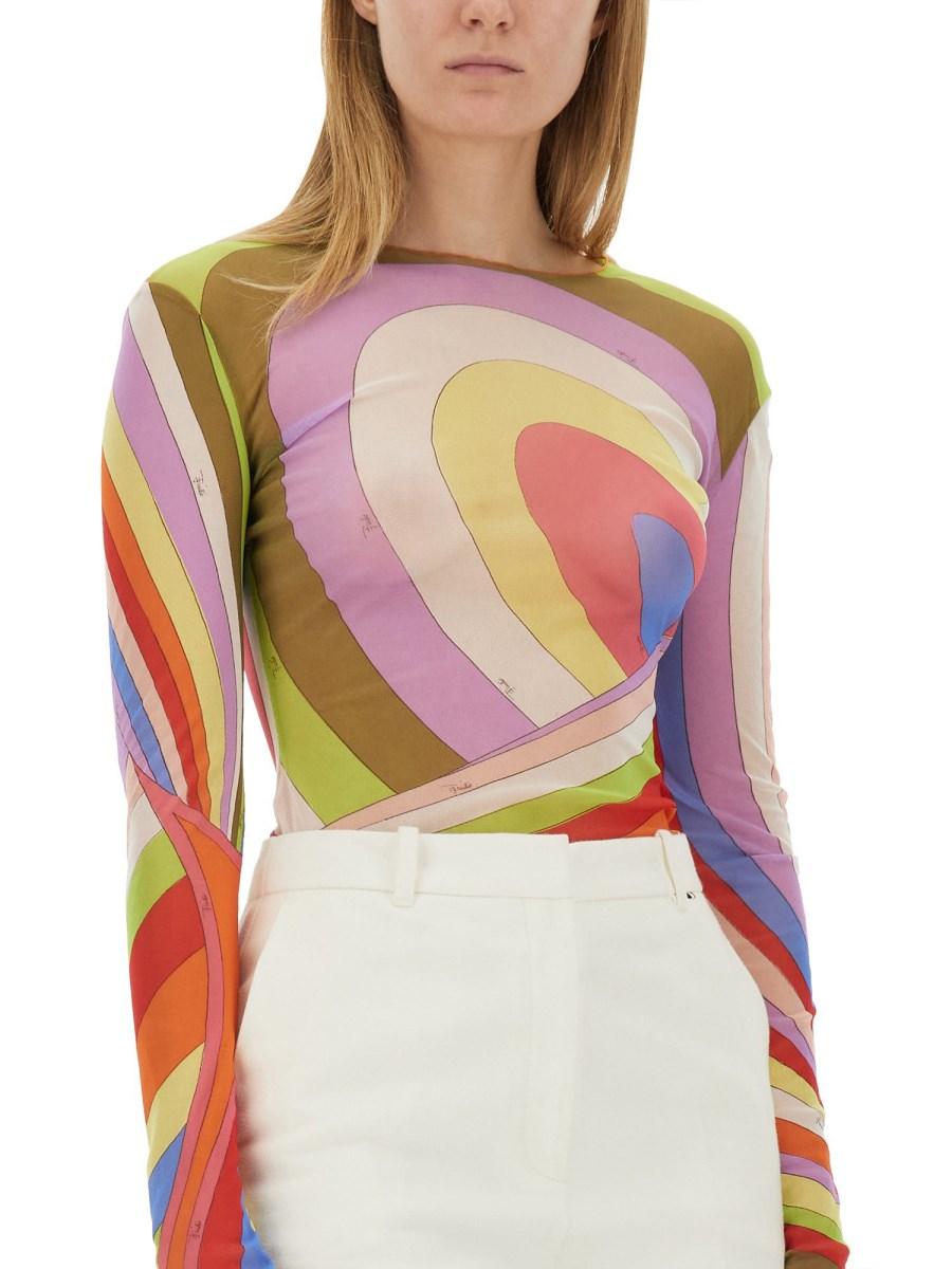 PUCCI T-SHIRT IN TULLE CON STAMPA IRIDE In Vendita
