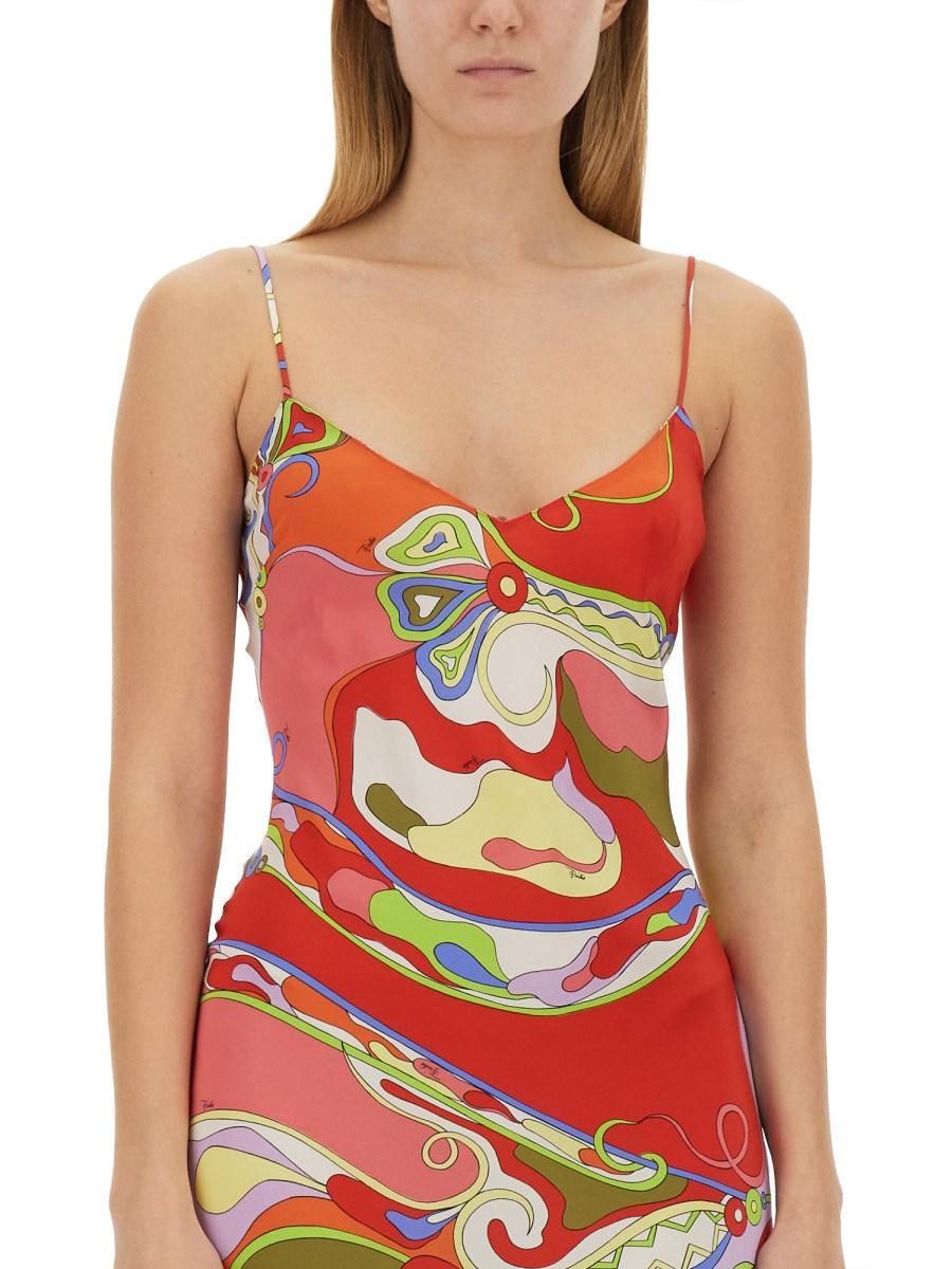 PUCCI ABITO LUNGO IN SETA CON STAMPA Saldi Di Fabbrica