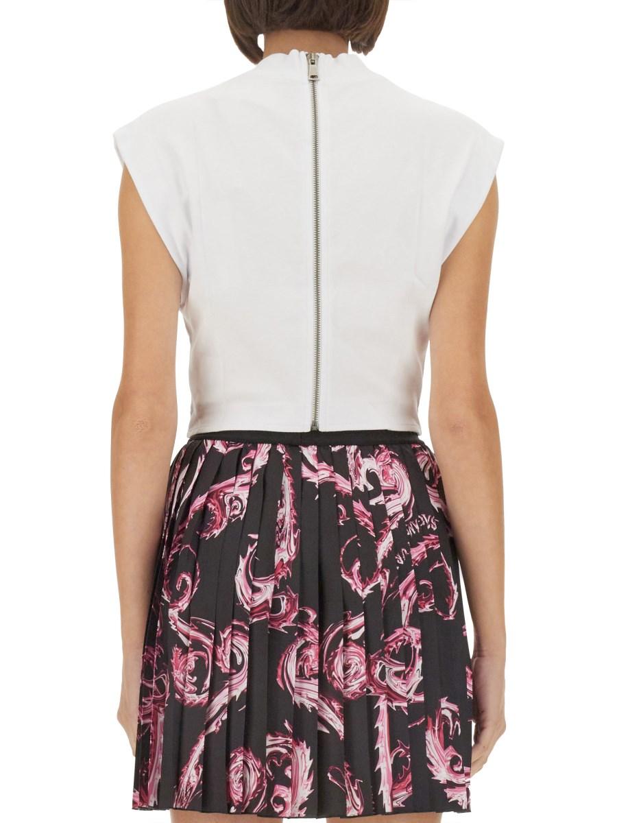VERSACE JEANS COUTURE TOP IN JERSEY DI COTONE CON LOGO Comprare a buon mercato
