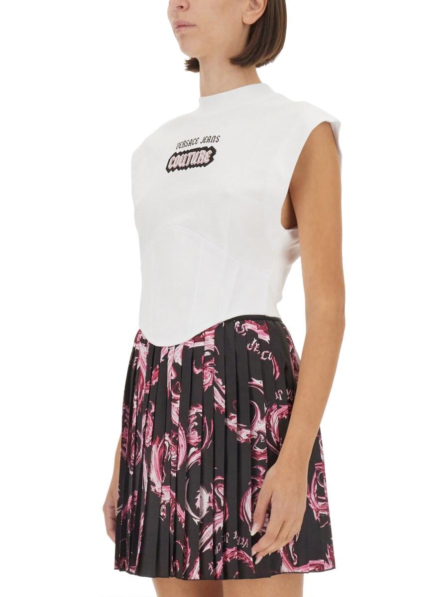 VERSACE JEANS COUTURE TOP IN JERSEY DI COTONE CON LOGO Comprare a buon mercato