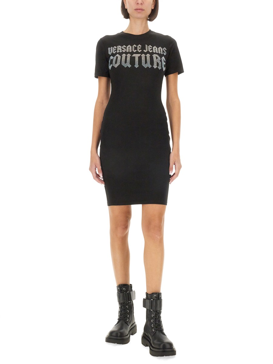 VERSACE JEANS COUTURE ABITO MIDI IN COTONE CON LOGO Spedizione Gratuita