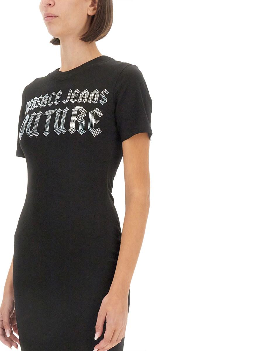 VERSACE JEANS COUTURE ABITO MIDI IN COTONE CON LOGO Spedizione Gratuita