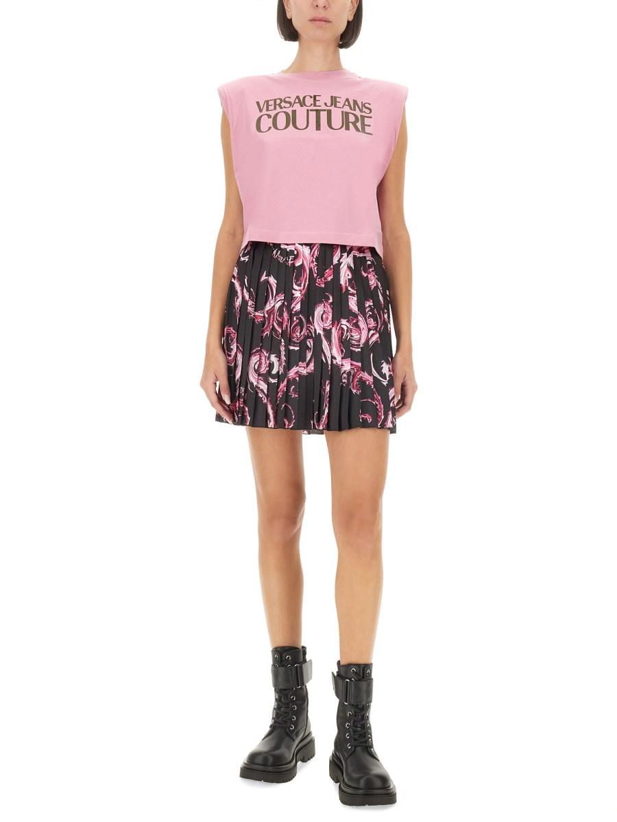 VERSACE JEANS COUTURE TOP IN JERSEY DI COTONE CON LOGO Pezzi Unici