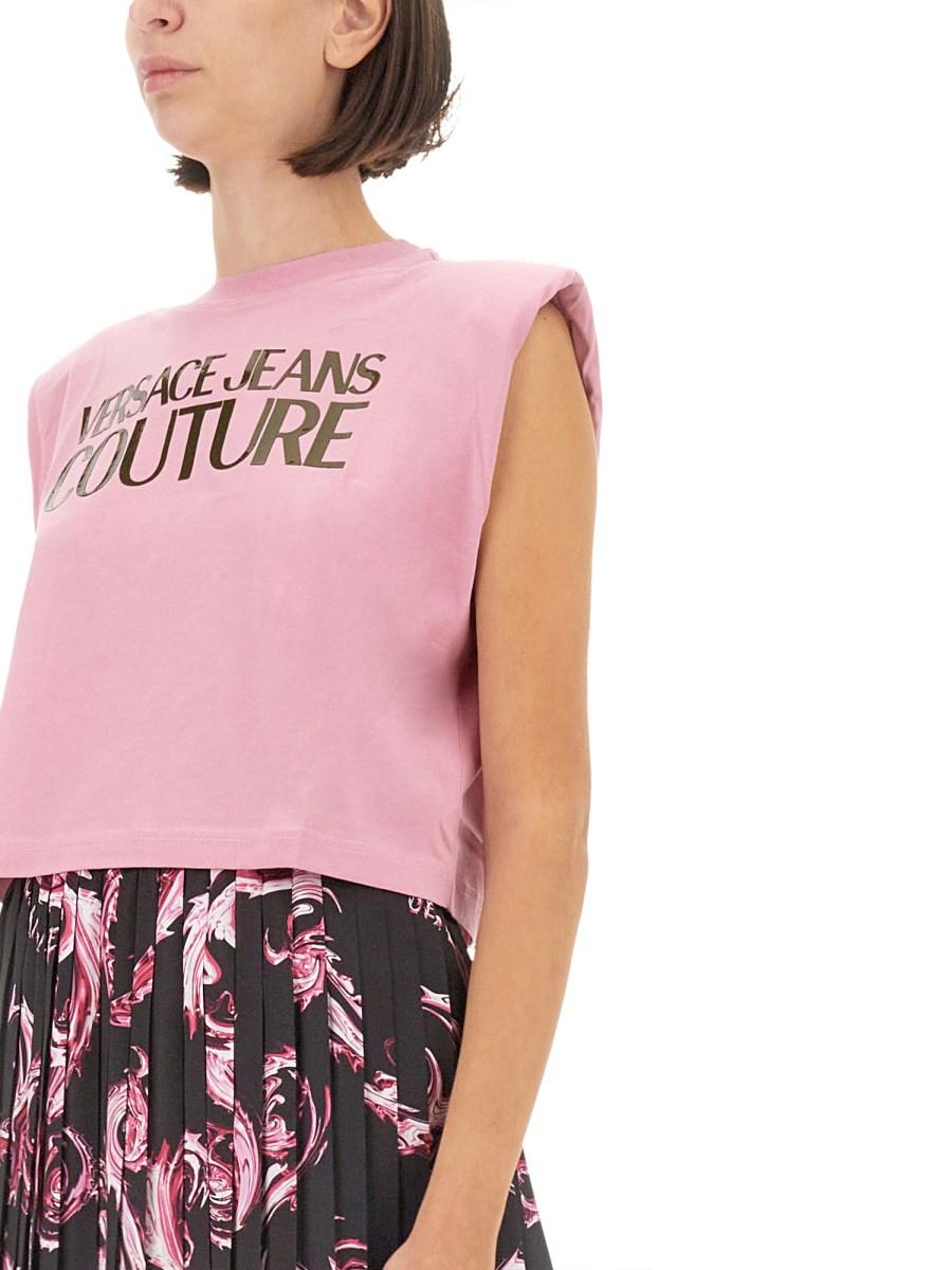 VERSACE JEANS COUTURE TOP IN JERSEY DI COTONE CON LOGO Pezzi Unici