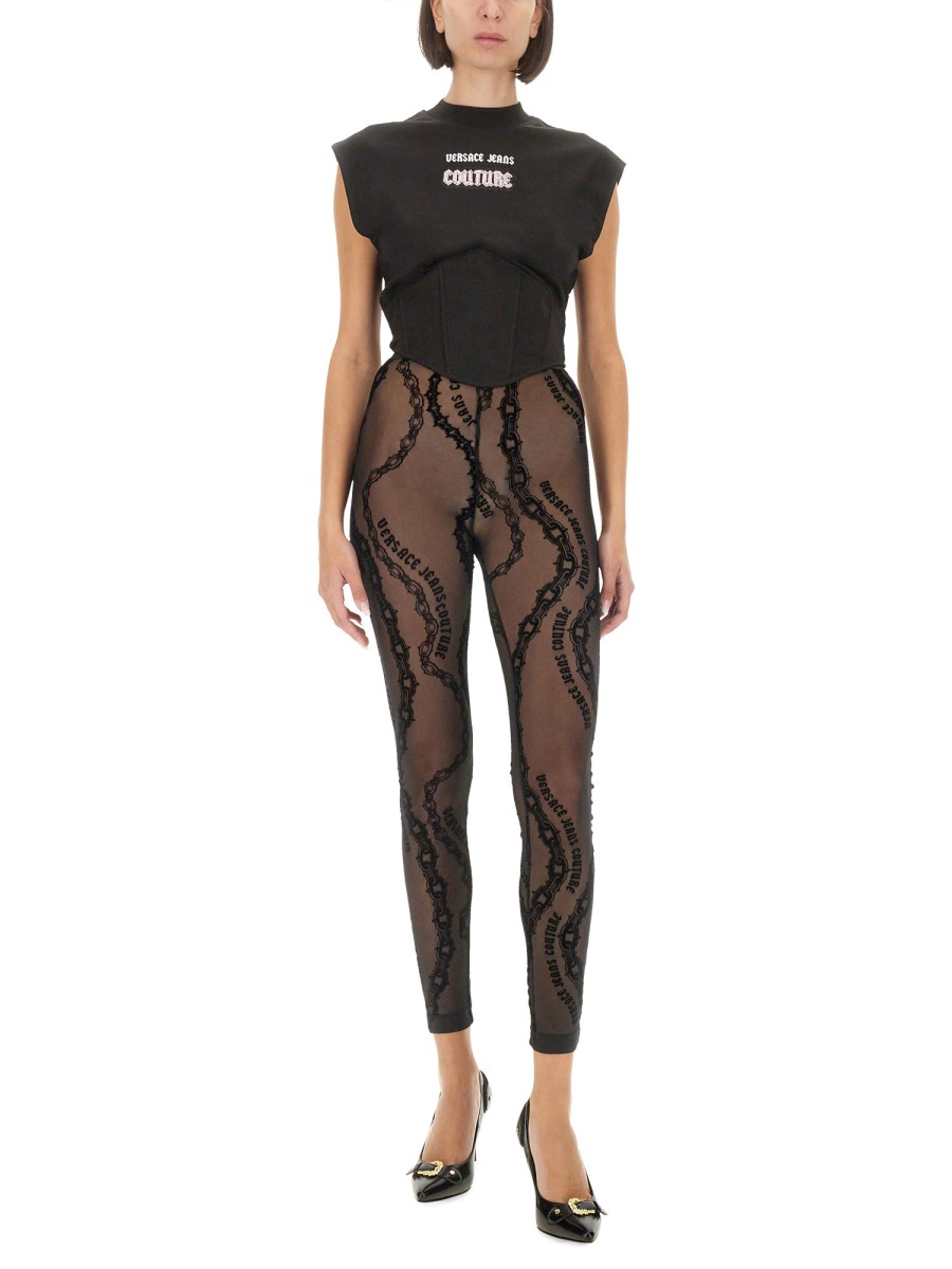 VERSACE JEANS COUTURE TOP IN JERSEY DI COTONE CON LOGO Qualità Garantita