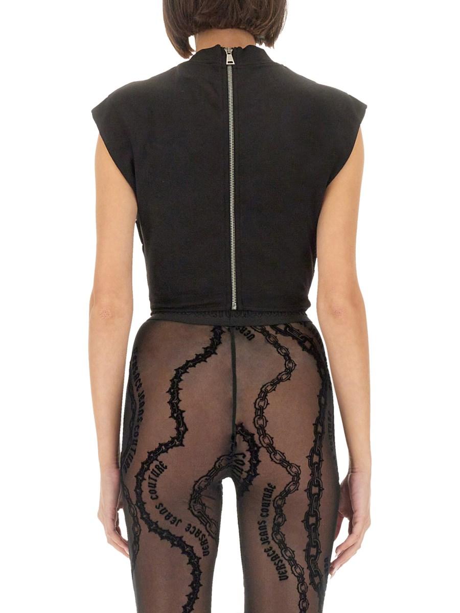 VERSACE JEANS COUTURE TOP IN JERSEY DI COTONE CON LOGO Qualità Garantita