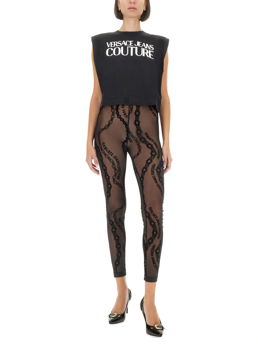 VERSACE JEANS COUTURE TOP IN JERSEY DI COTONE CON LOGO Acquista Ora