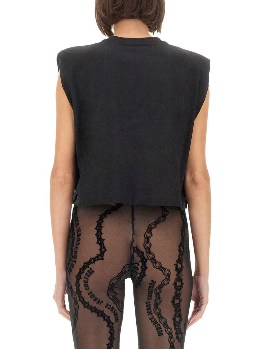 VERSACE JEANS COUTURE TOP IN JERSEY DI COTONE CON LOGO Acquista Ora