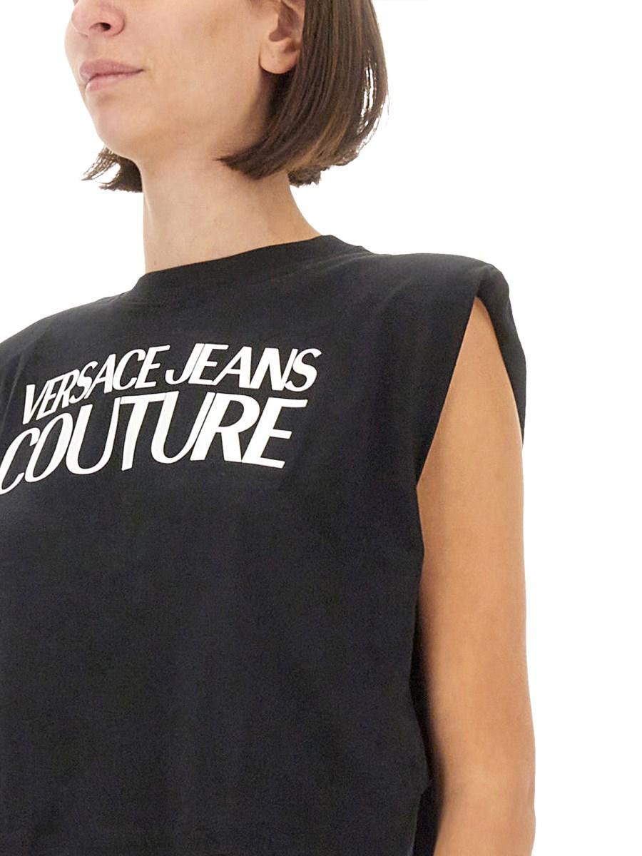 VERSACE JEANS COUTURE TOP IN JERSEY DI COTONE CON LOGO Acquista Ora