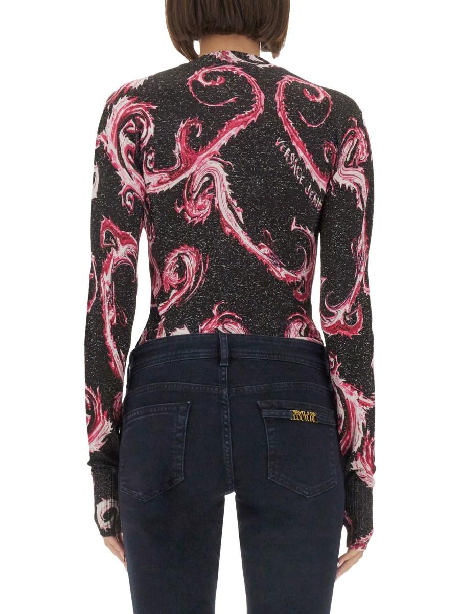 VERSACE JEANS COUTURE T-SHIRT IN MAGLIA LUREX CHROMO Prezzo Ridotto