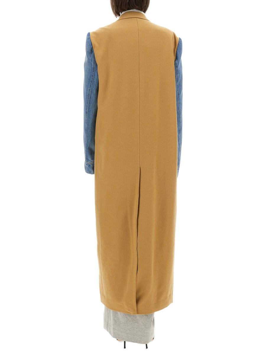 DRIES VAN NOTEN CAPPOTTO CON MANICHE DENIM IN GABARDINE DI LANA SPAZZOLATA 2025