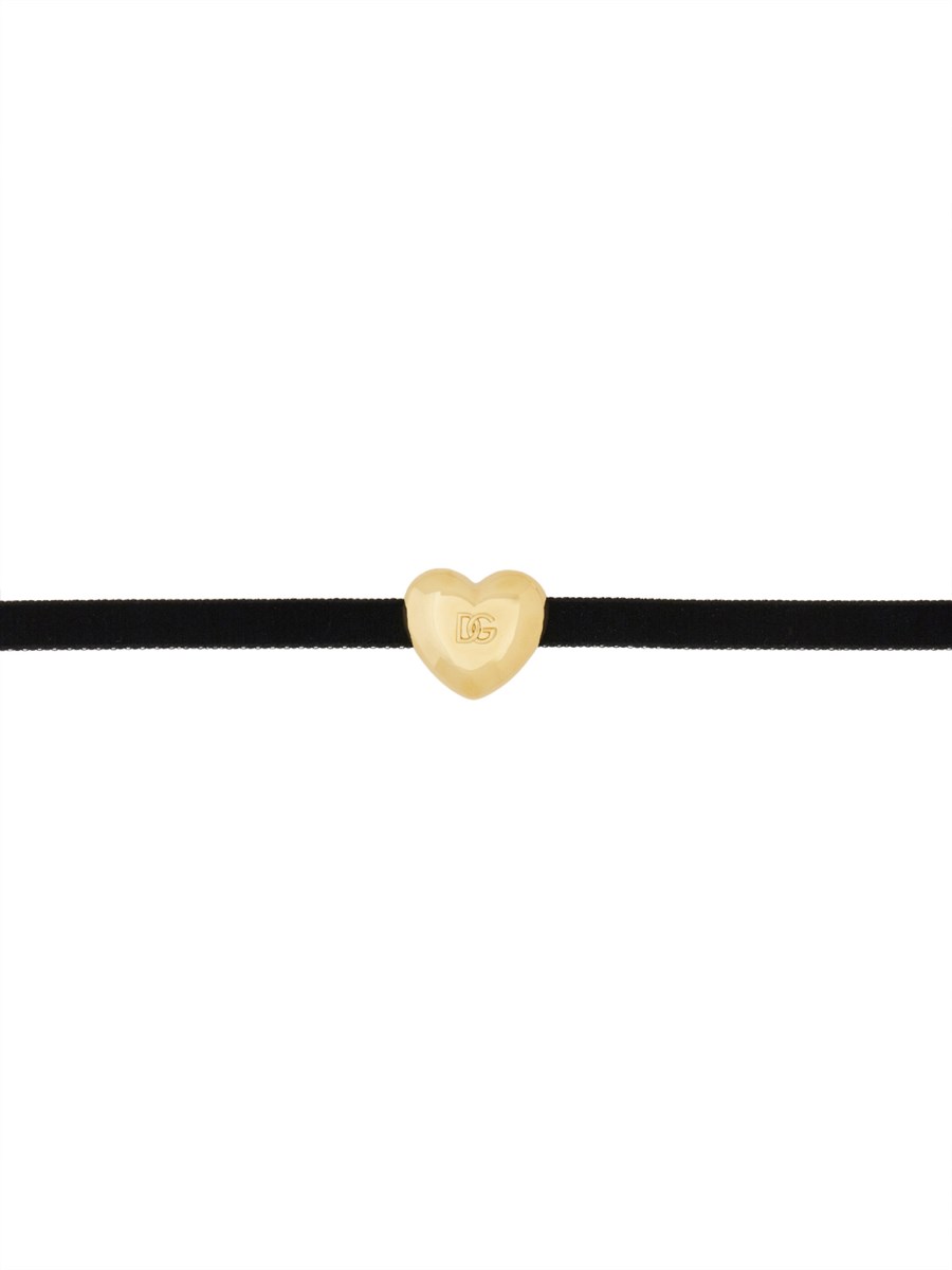 DOLCE & GABBANA COLLANA CON NASTRO IN VELLITO E CUORE LOGATO DG Novità