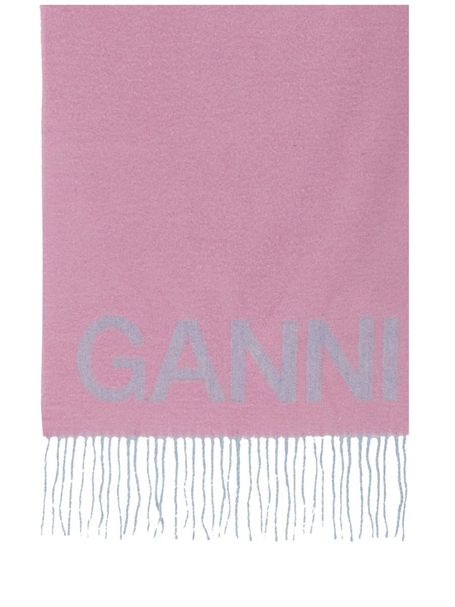 GANNI SCIARPA IN LANA CON LOGO E FRANGE Nuova