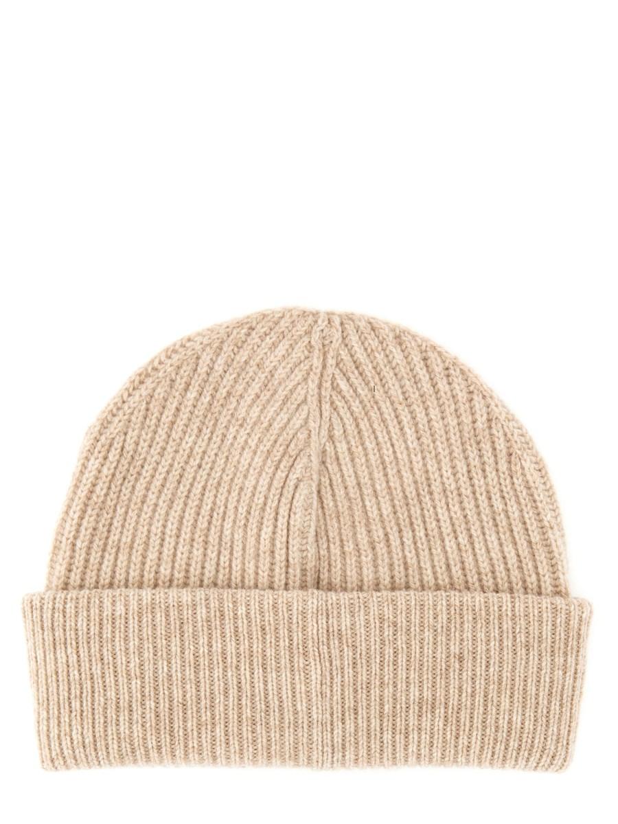 GANNI CAPPELLO BEANIE A COSTE IN LANA CON LOGO Consegna Veloce