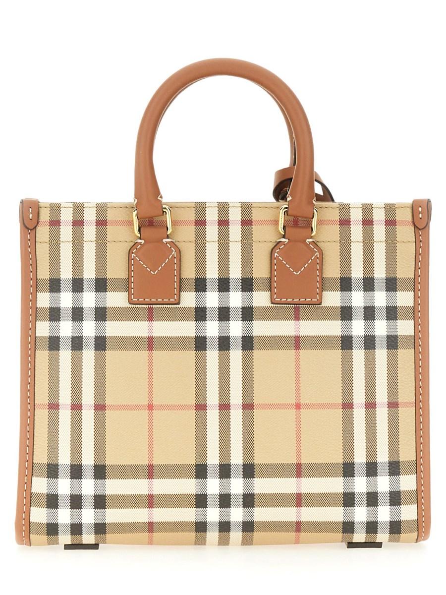 BURBERRY BORSA TOTE FREYA MINI IN COTONE SPALMATO CHECK Officina