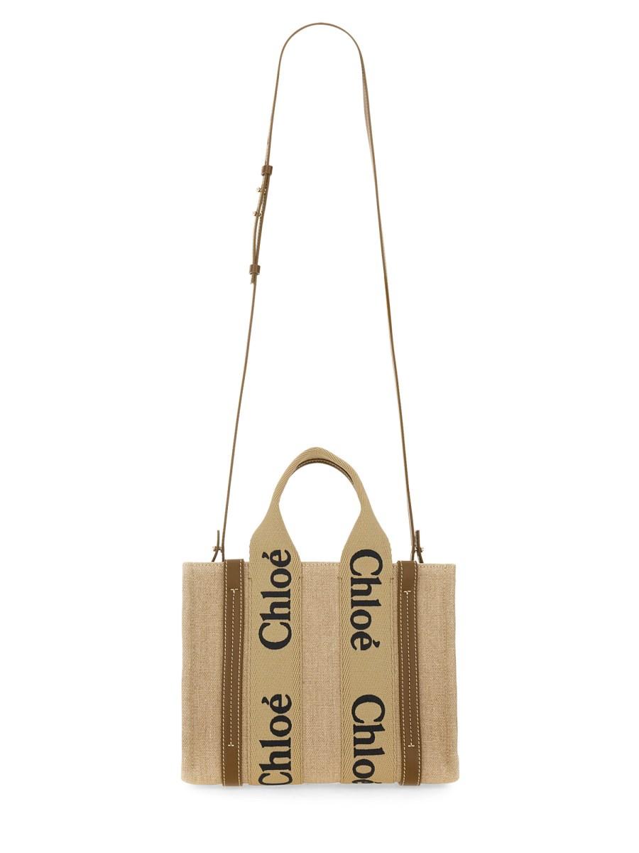 CHLOE&#39; BORSA TOTOE "WOODY" SMALL IN LINO Fino al 65% di sconto