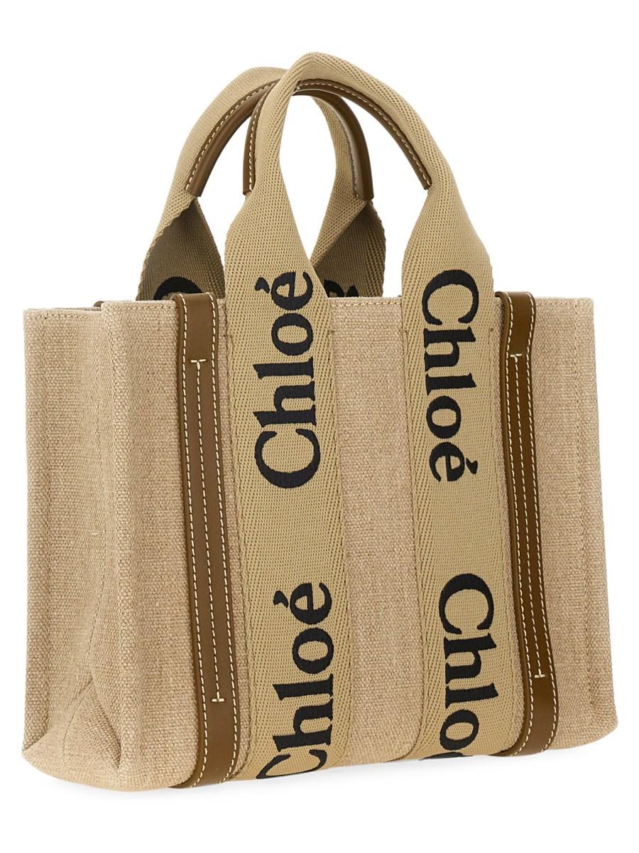 CHLOE&#39; BORSA TOTOE "WOODY" SMALL IN LINO Fino al 65% di sconto