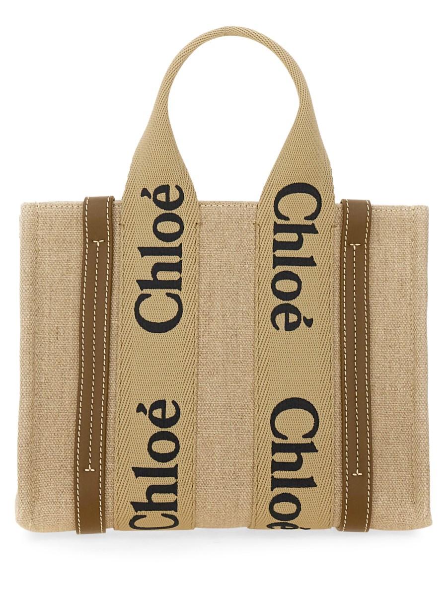 CHLOE&#39; BORSA TOTOE "WOODY" SMALL IN LINO Fino al 65% di sconto