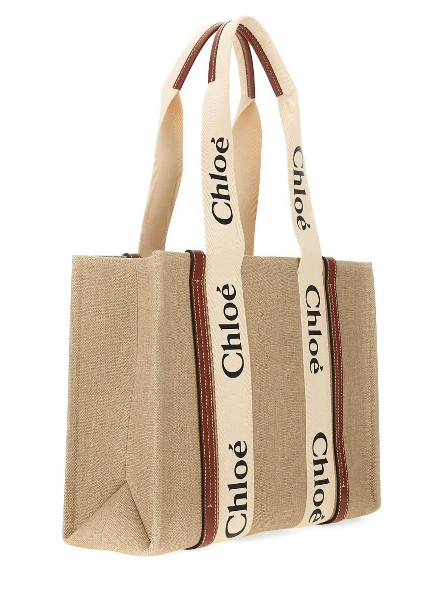 CHLOE&#39; BORSA TOTE WOODY IN LINO Trasporto libero internazionale